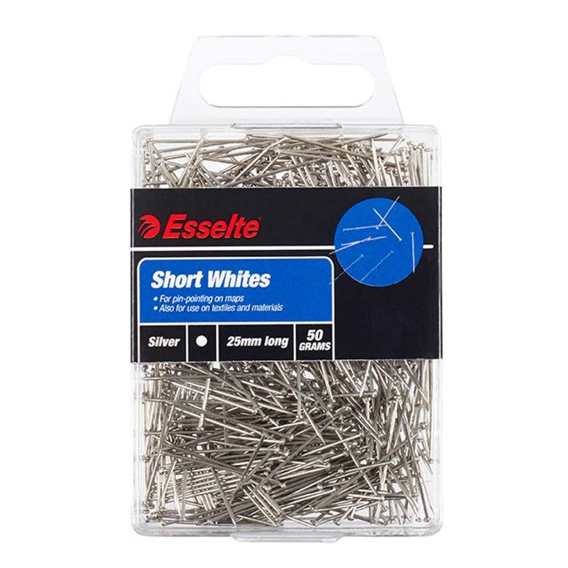 Esselte Pins Short White 25Mm 50Gm White 45115