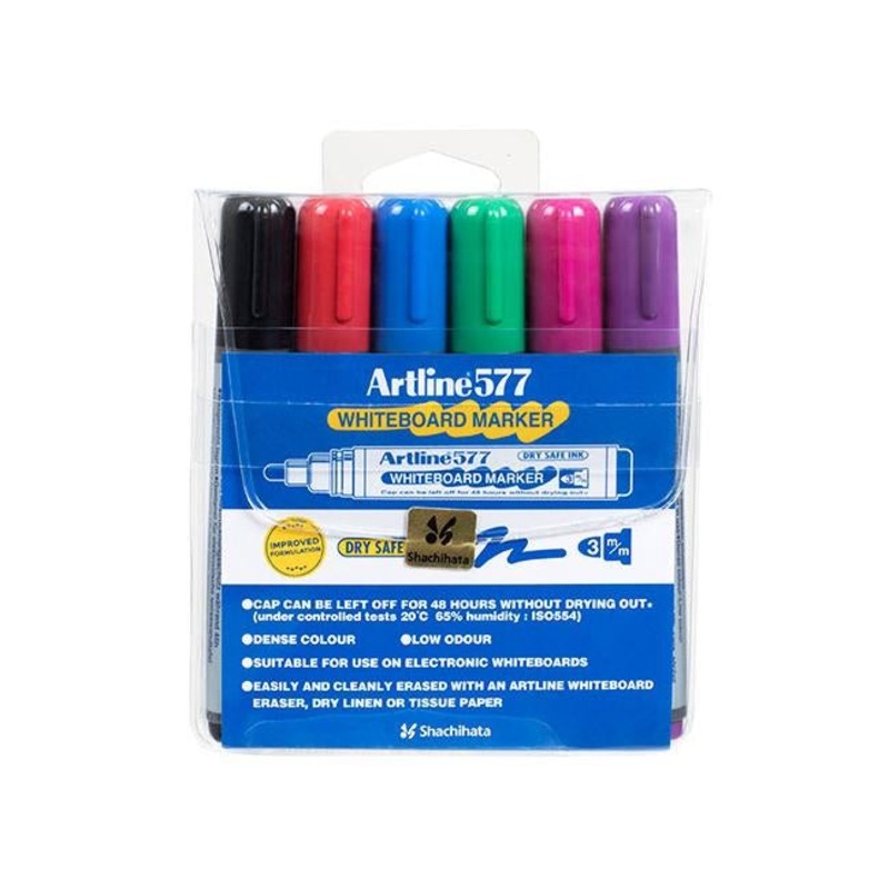 Artline 577 whiteboard marker asst (wallet 6)