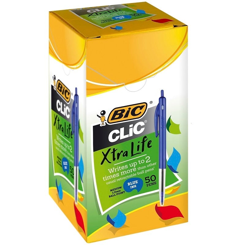Bic Clic Xtra Life Medium Ballpoint Pen Blue Box 50