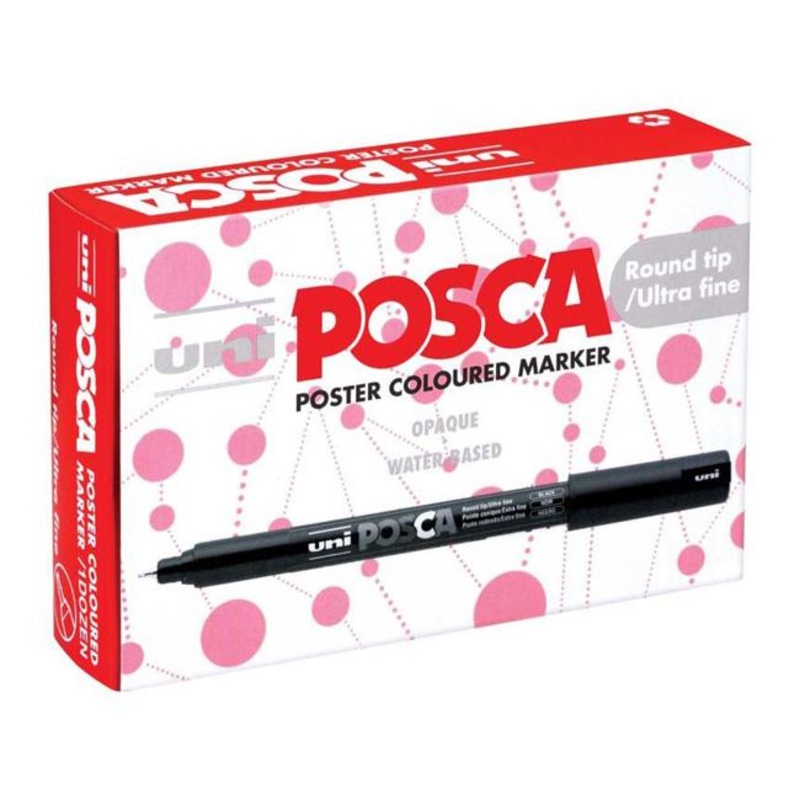 Uni Posca Marker 0.7mm Ultra-Fine Pin Tip Asstd Metallic 12 PC-1MR
