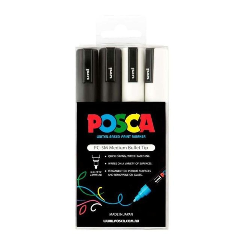 Uni Posca Marker 1.8-2.5mm 4 Pack Black White PC-5M