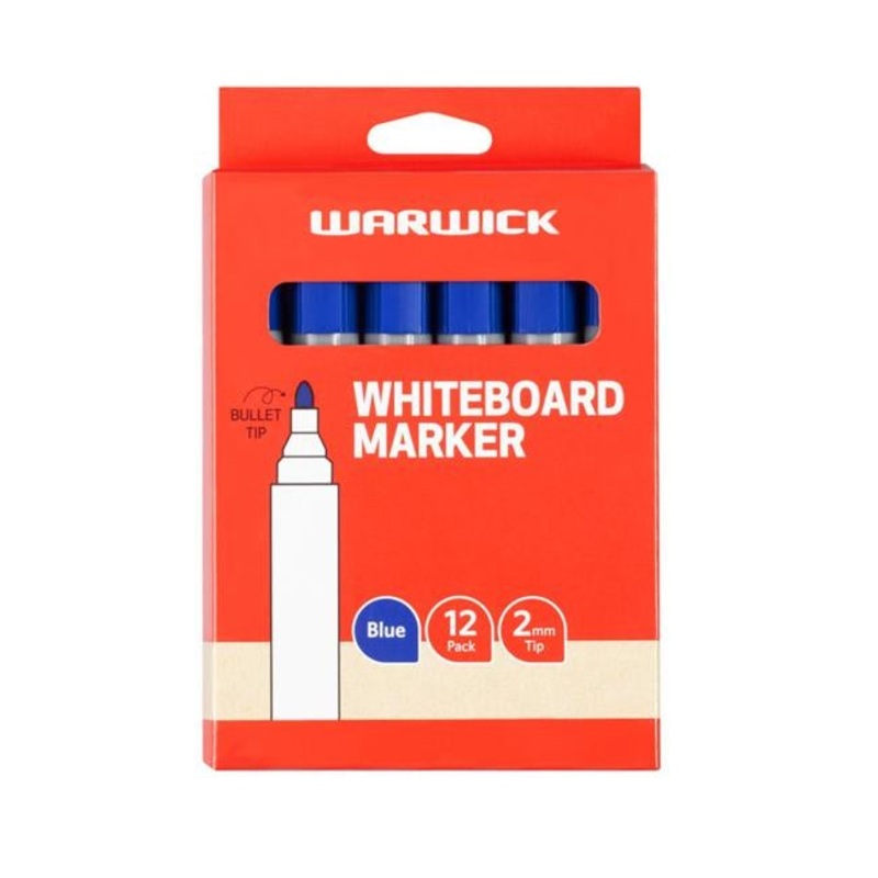 Warwick Whiteboard Marker Blue Bullet Tip Box 12