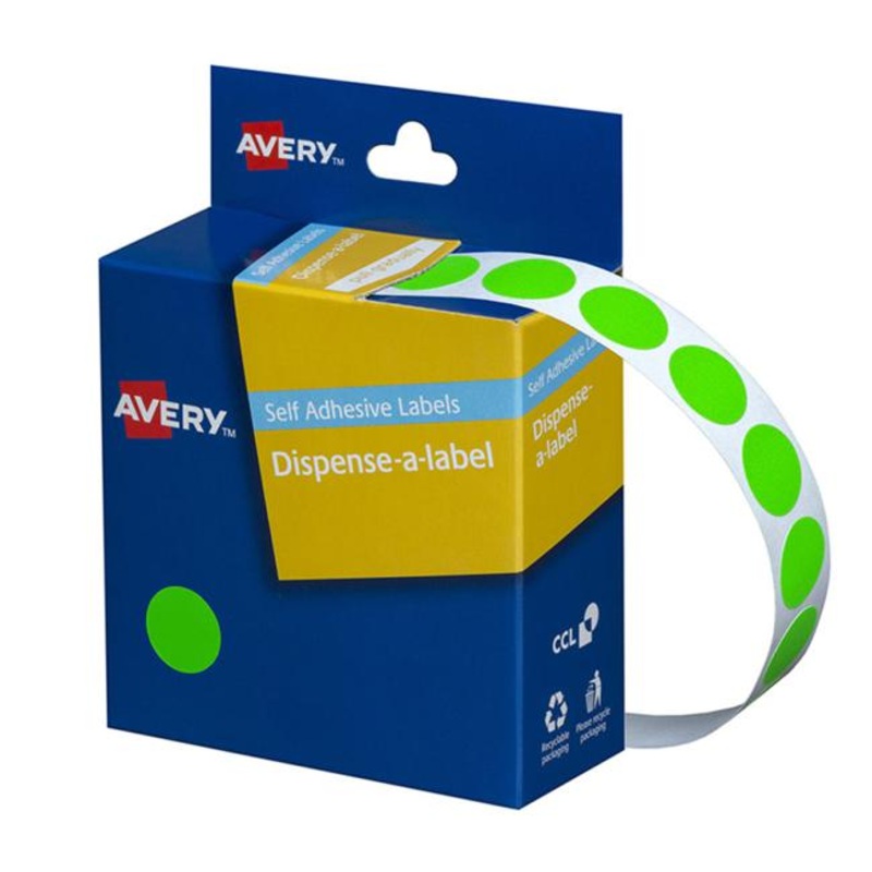 Avery Label Dispenser Dmc14fg Green Fluoro Round 14mm 700 Pack
