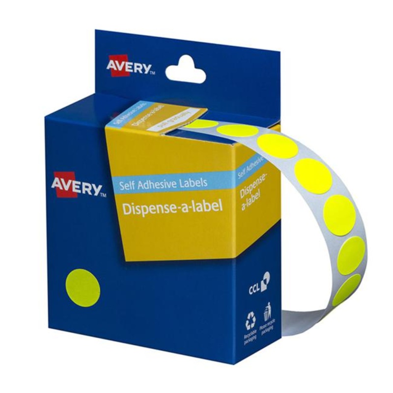 Avery Label Dispenser Dmc14fy Yellow Fluoro Round 14mm 700 Pack
