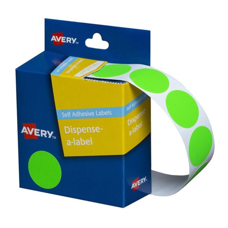 Avery Label Dispenser Dmc24fg Green Fluoro Round 24mm 350 Pack
