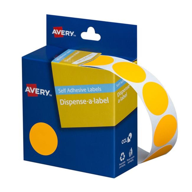 Avery Label Dispenser Dmc24fo Orange Fluoro Round 24mm 350 Pack