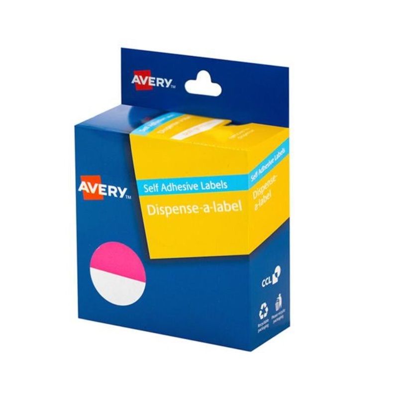 Avery Label Dispenser Pink & White Round 24mm 300 Pack