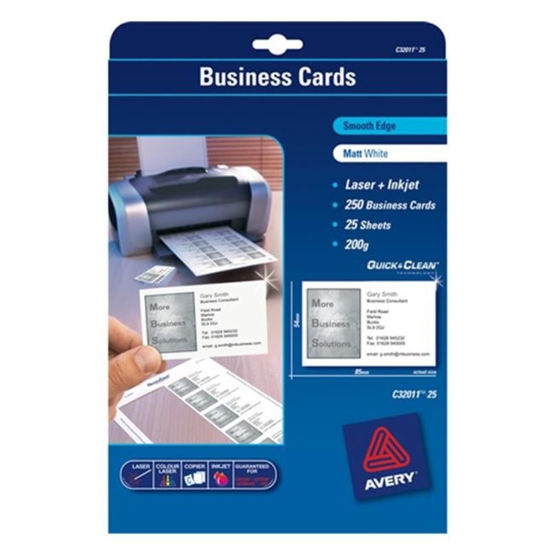 Avery Business Cards C32011-25 25 Sheets Inkjet Laser