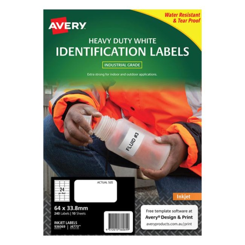 Avery Heavy Duty Id Label J4773 White 24 Up 10 Sheets Inkjet 6433.8mm