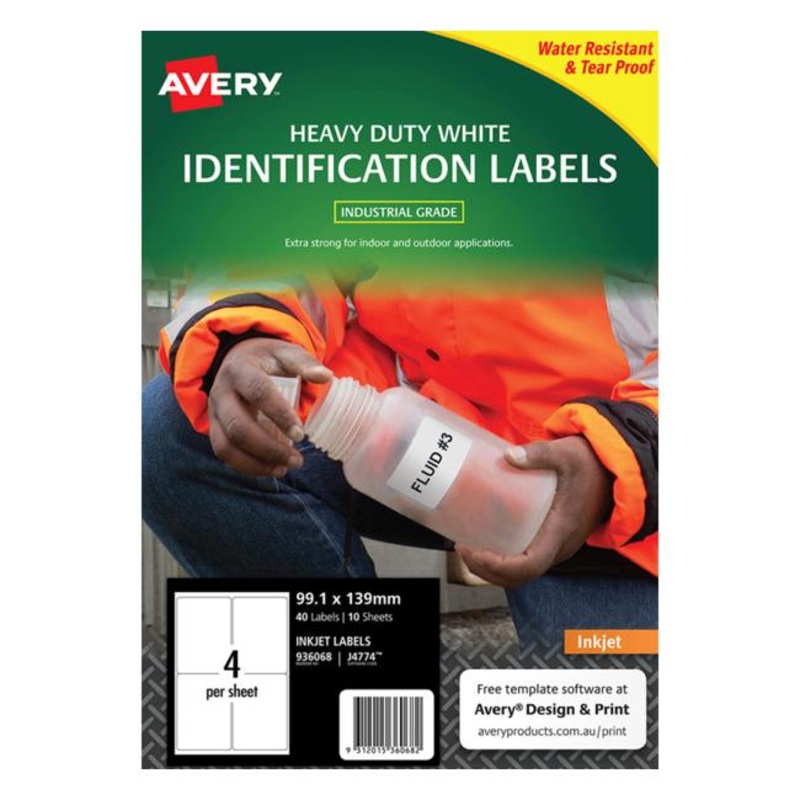Avery Heavy Duty Id Label J4774 White Up 10 Sheets Inkjet 99.1x139mm