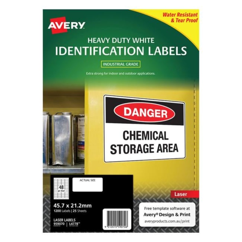 Avery Heavy Duty Id Label L4778 White 48 Up 25 Sheets Laser 45.721.2mm