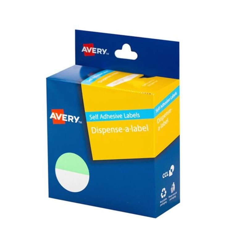 Avery Label Dispenser Green & White Round 24mm 300 Pack