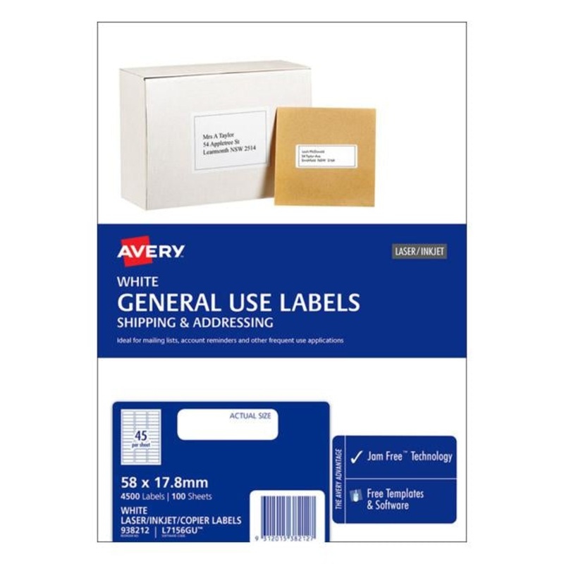 Avery Label L7156 General Use 5817.8mm 100 Sheets