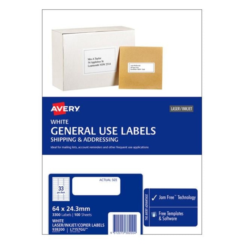 Avery Label L7157 General Use 6424.3mm 100 Sheets