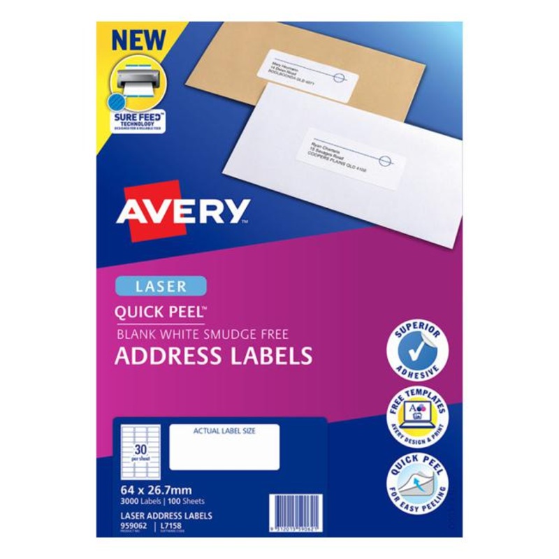 Avery Label L7158-100 6426.7mm 100 Sheets