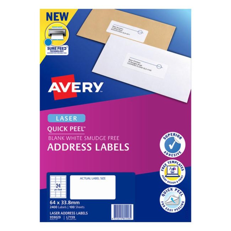 Avery Label L7159-100 Pop Up Quick Peel 6433.8mm 100 Sheets