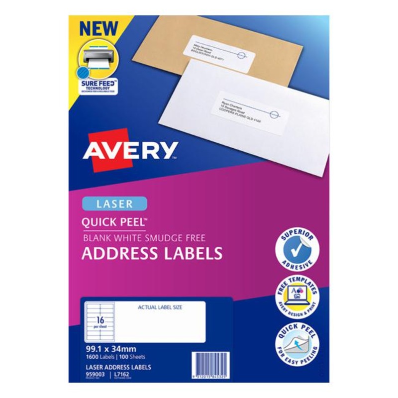 Avery Label L7162-100 Pop Up Quick Peel 99.133.9mm 100 Sheets