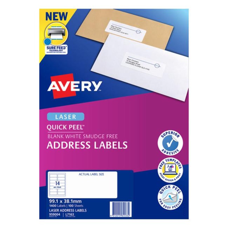 Avery Label L7163-100 Pop Up Quick Peel 99.138.1mm 100 Sheets