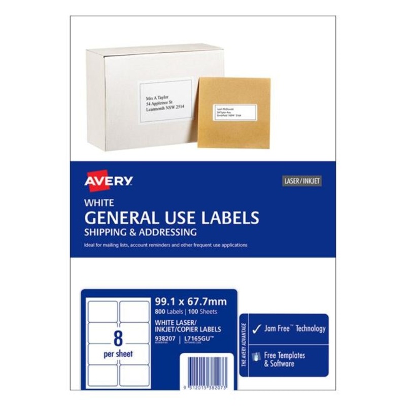 Avery Label L7165 General Use A4 8/Sheet 100 Sheets