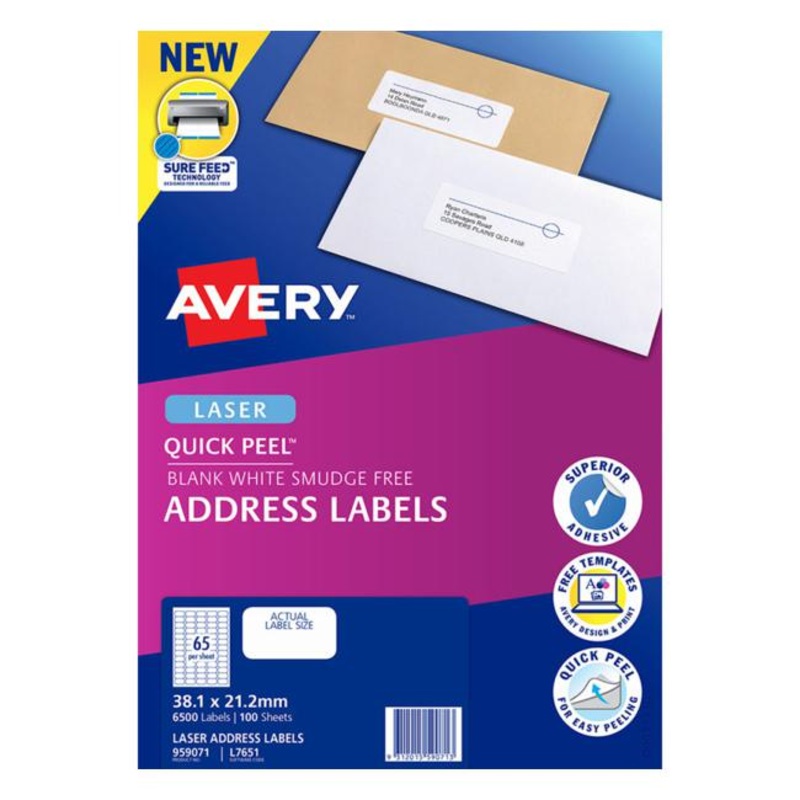Avery Label L7651-100 White 38.121.2mm 100 Sheets