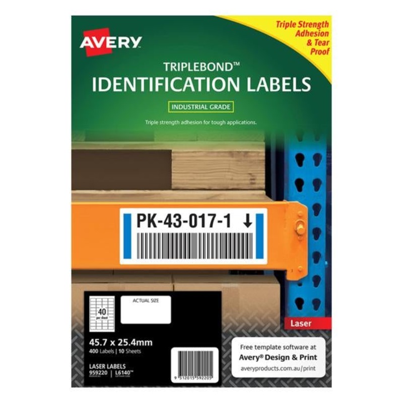 Avery Triplebond Label L6140 White 40 Up 10 Sheets Laser 45.725.4mm