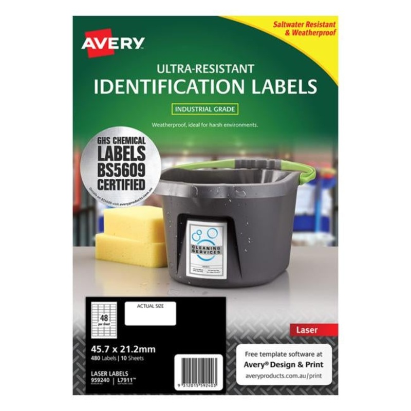 Avery Ultra Resistant Id Label L7911 White 48 Up 10 Sheets Laser 45.721.2mm