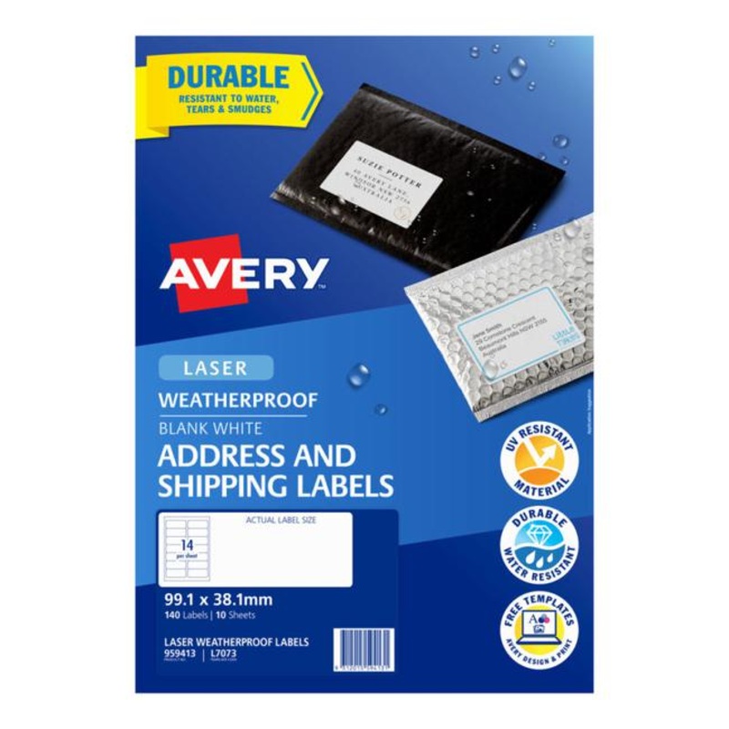 Avery Weatherproof Label L7073 99.138.1mm 14 up 10 Sheets