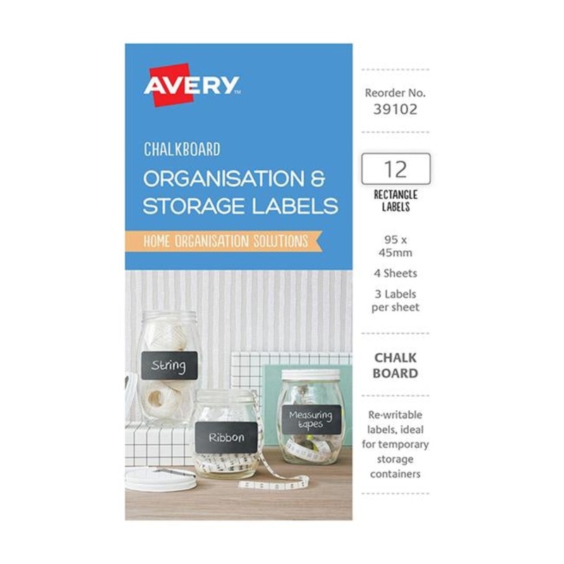 Avery Chalkboard O&S Labels - A6 Rect 95x48mm 12up 4 Sheets