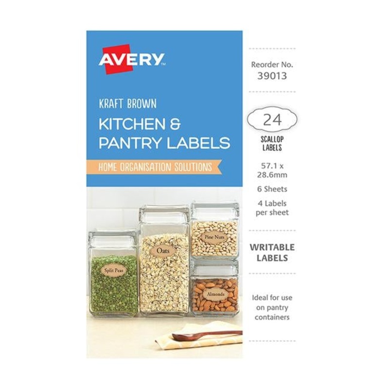 Avery Kitchen & Pantry Labels Kraft Scallop 57.1x28.6mm 4up 6 Sheets