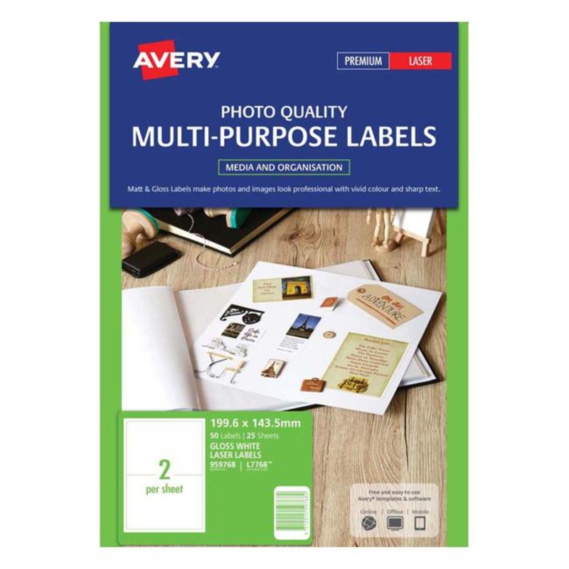 Avery L7768-25 200x144mm Col Las 25sht