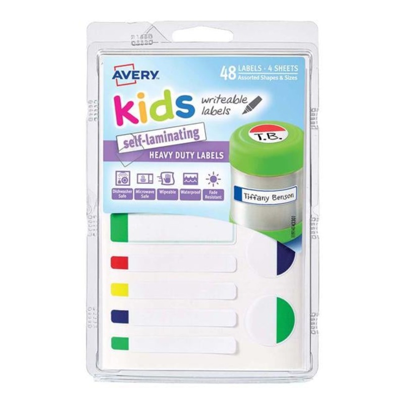 Avery Label Kids Self Laminating Neon Assorted Size And Shape 12up 4 Sheets