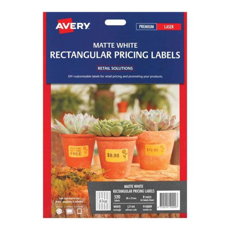 Avery Label L7144 38x21mm 65up 8 Sheets