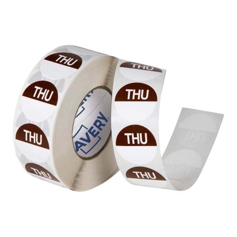Avery Labels Thursday  Round  Day 24mm Brown White 1000 Roll