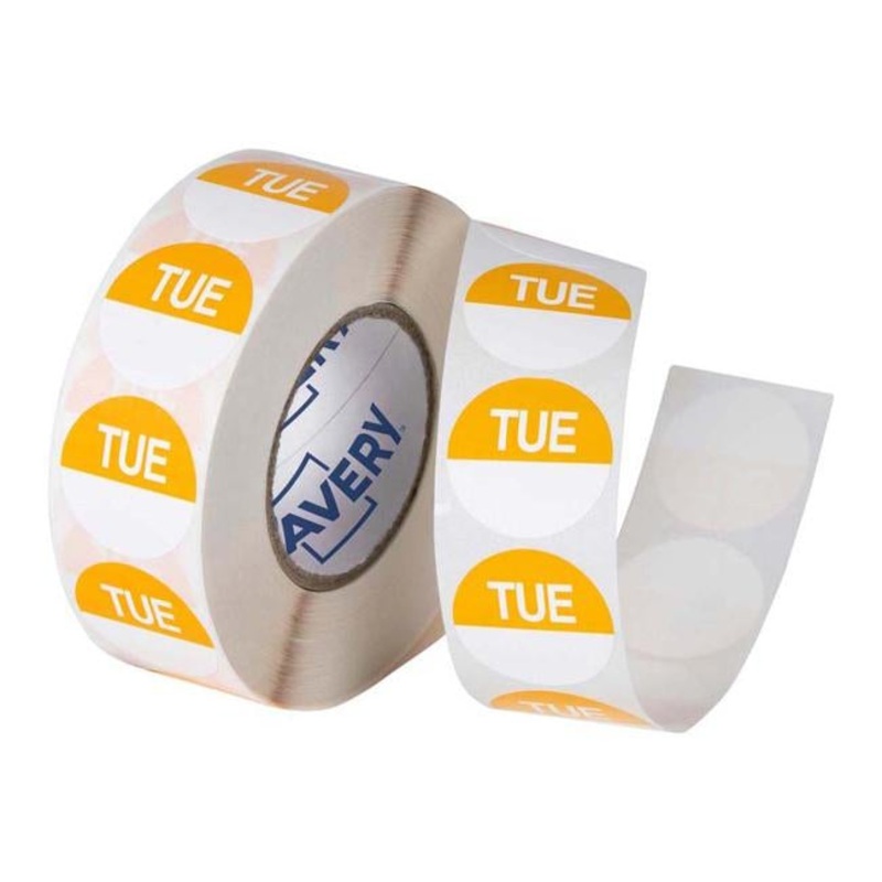 Avery Labels Tuesday Round Day  24mm Yellow White 1000 Roll
