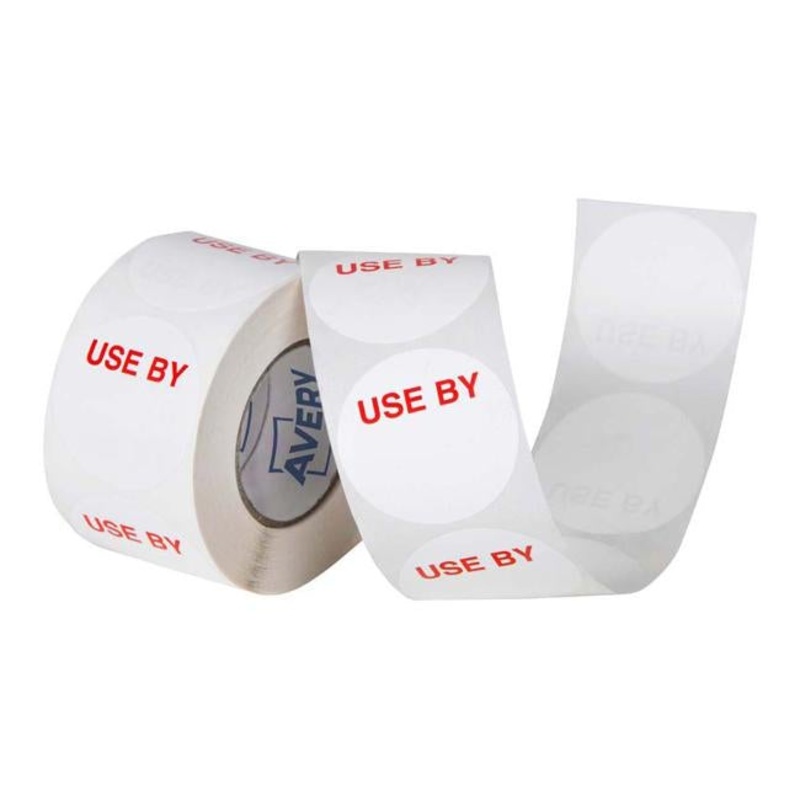 Avery Labels Use By Round  40mm White Red 500 Roll