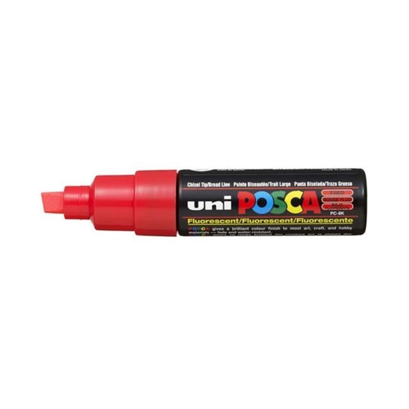 Uni Posca Marker 8.0mm Bold Chisel Fluro Red PC-8K