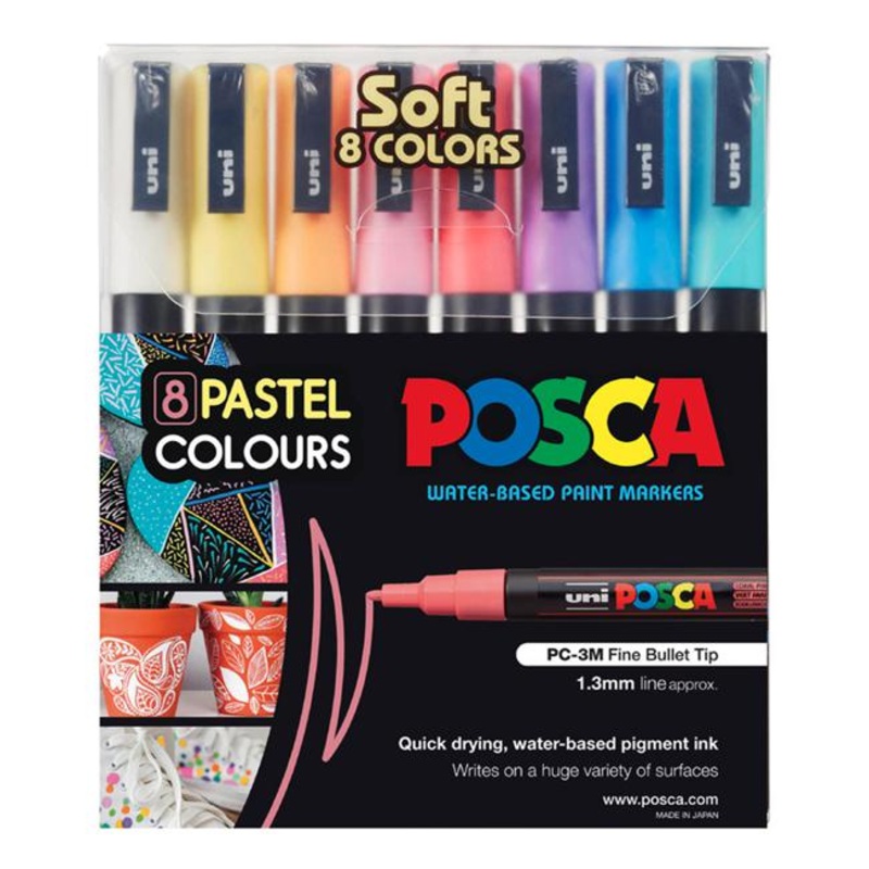Uni Posca Marker 0.9-1.3mm 8 Piece Soft Colours PC-3M