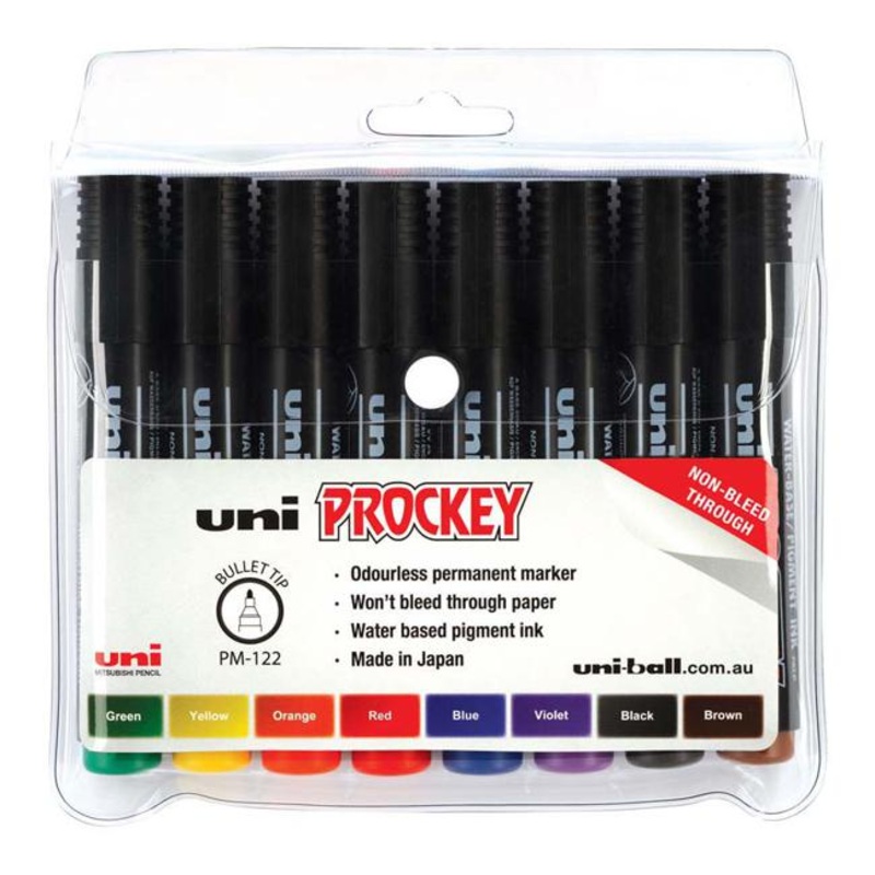 Uni Prockey Marker 1.2mm Bullet Tip 8 Pack Assted PM-122