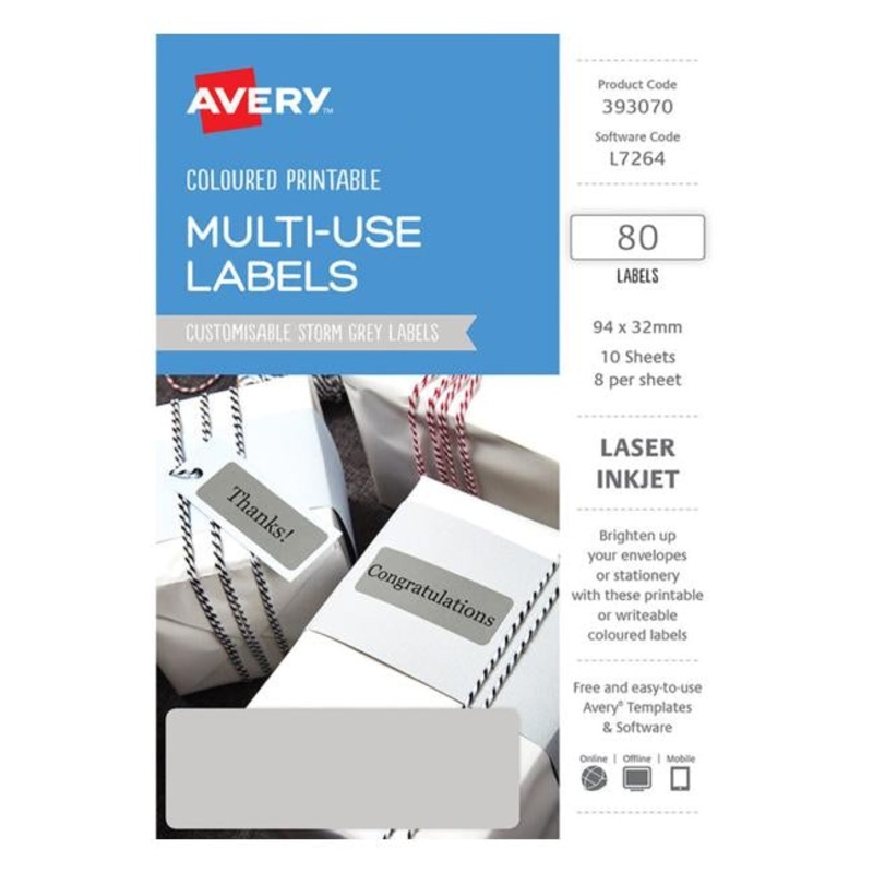 Avery Labels L7264 Storm Grey 3294 A5 8 Up Pack 10