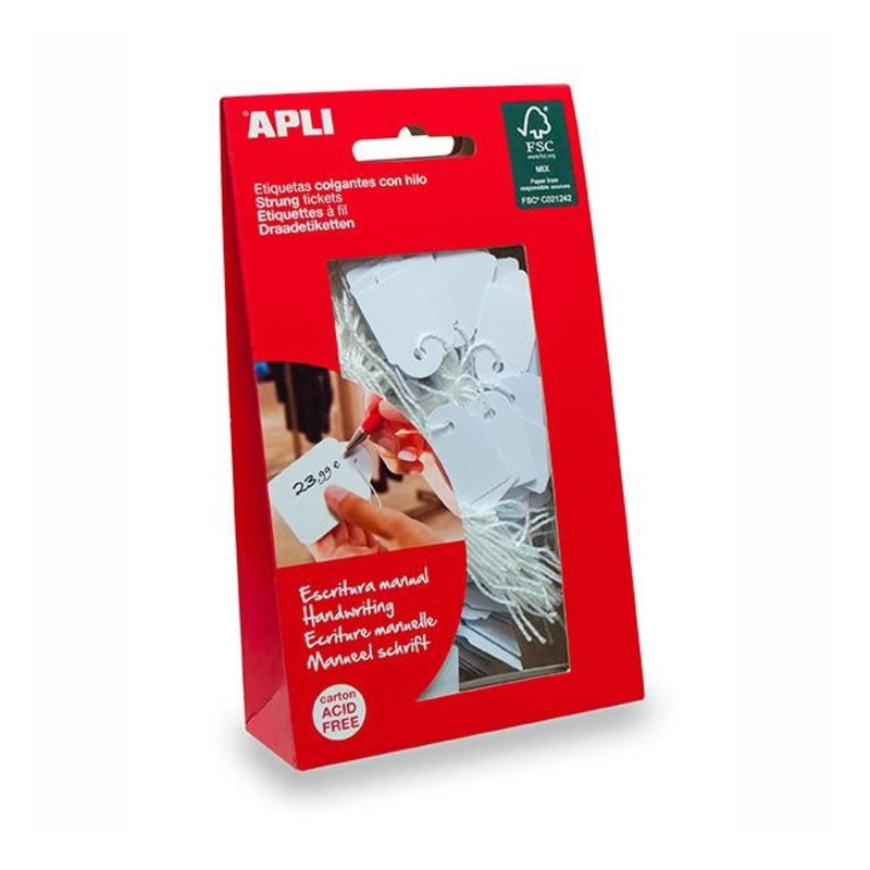 Apli handwriting strung tickets 07011 22x35mm white bag 100