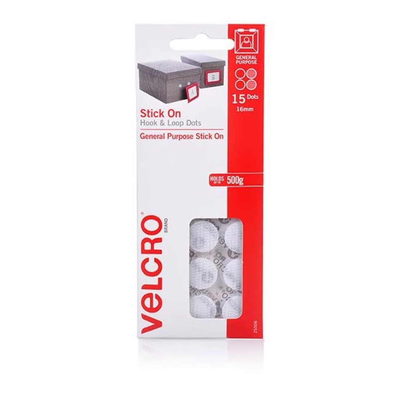 Velcro brand stick on hook & loop dots 15 dots 16mm white