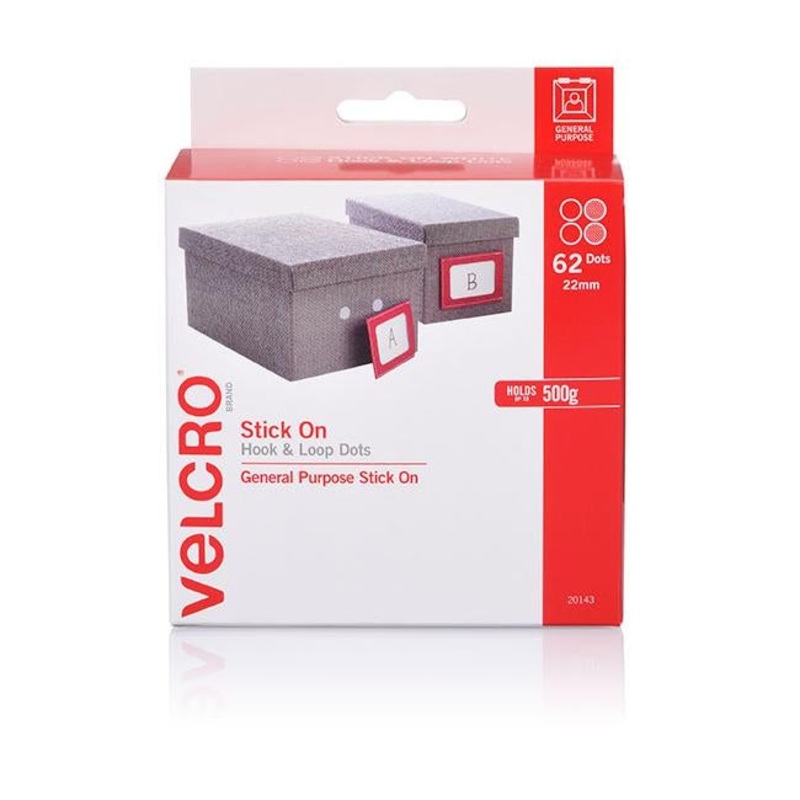 Velcro brand stick on hook & loop dots 62 dots 22mm white