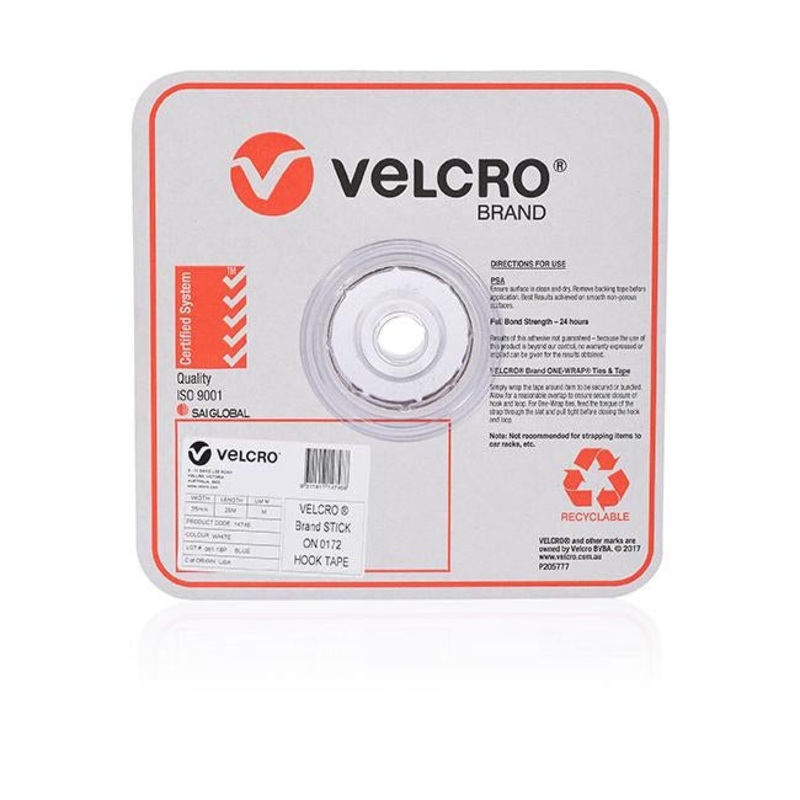 Velcro brand stick on hook only tape 25mm x 25m white