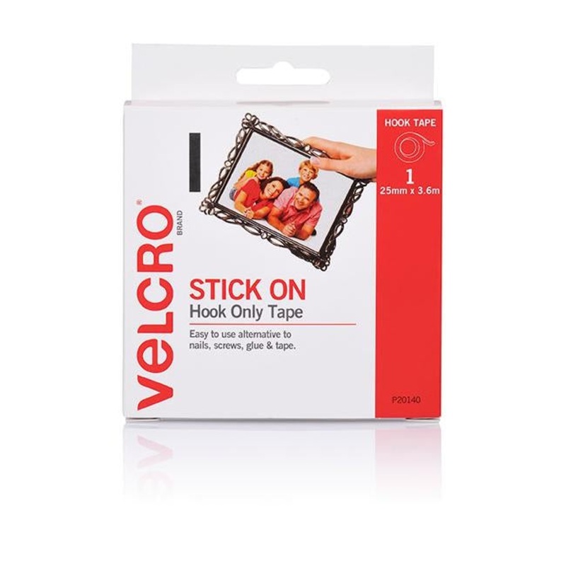 Velcro brand stick on hook only tape 25mm x 3.6m white