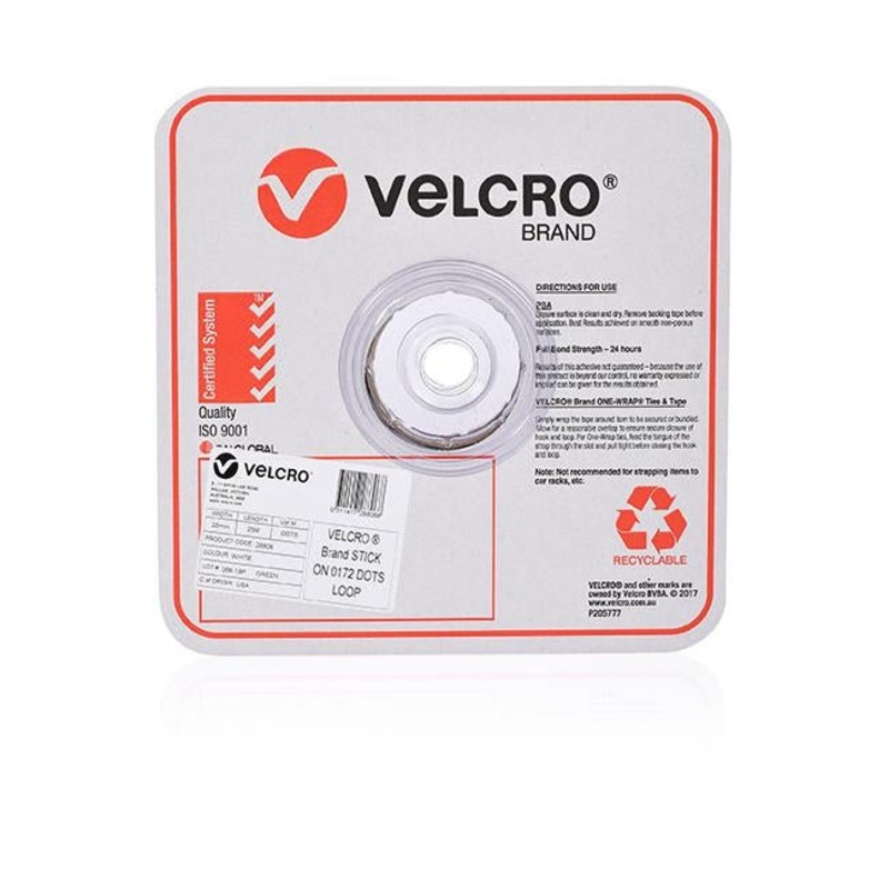 Velcro brand stick on loop only dots 22mm 900 dots white