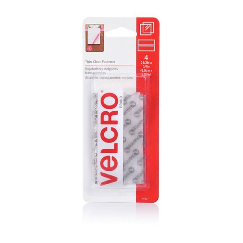 Velcro brand stick on thin clear fasteners 8.9mm x 19mm pk4