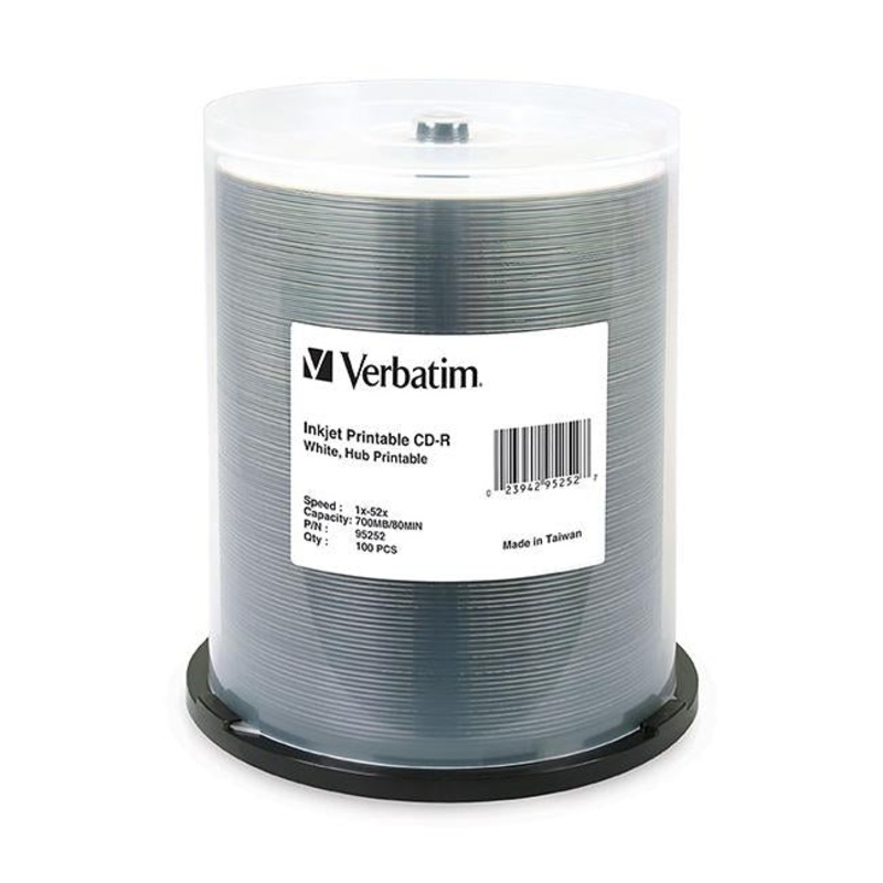 Verbatim cd-r 80 minute 52x white wide ij print pack of 10