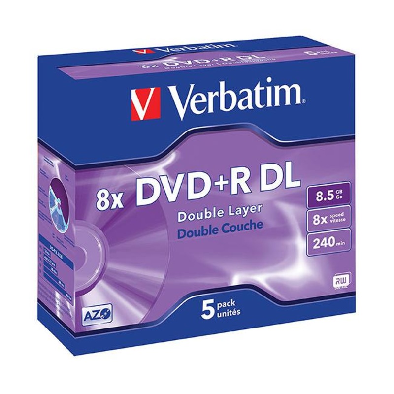 Verbatim dvd+r 8.5gb 8x pk5 dl jewel case