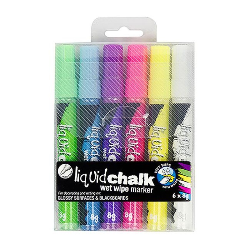 Texta liquid chalk marker wet wipe astd wallet 6 bullet
