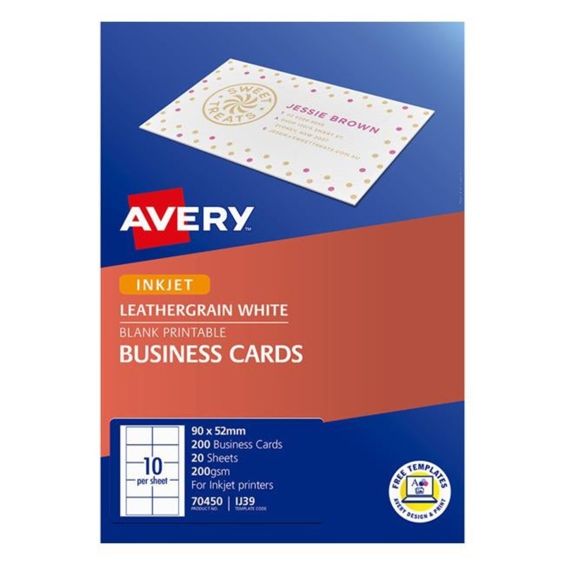 Avery Business Cards Ij39 Leathergrain 200gsm 20 Sheets Inkjet